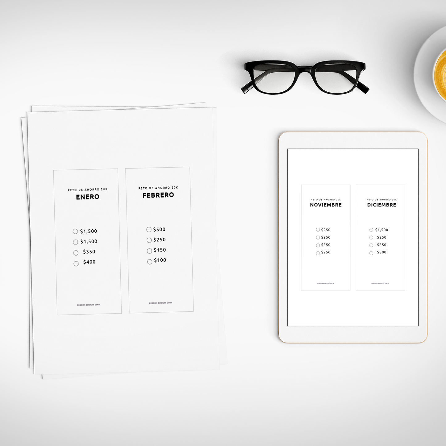 Paquete de Retos de Ahorro Mensual 20k – Plantillas Digitales Reutilizables