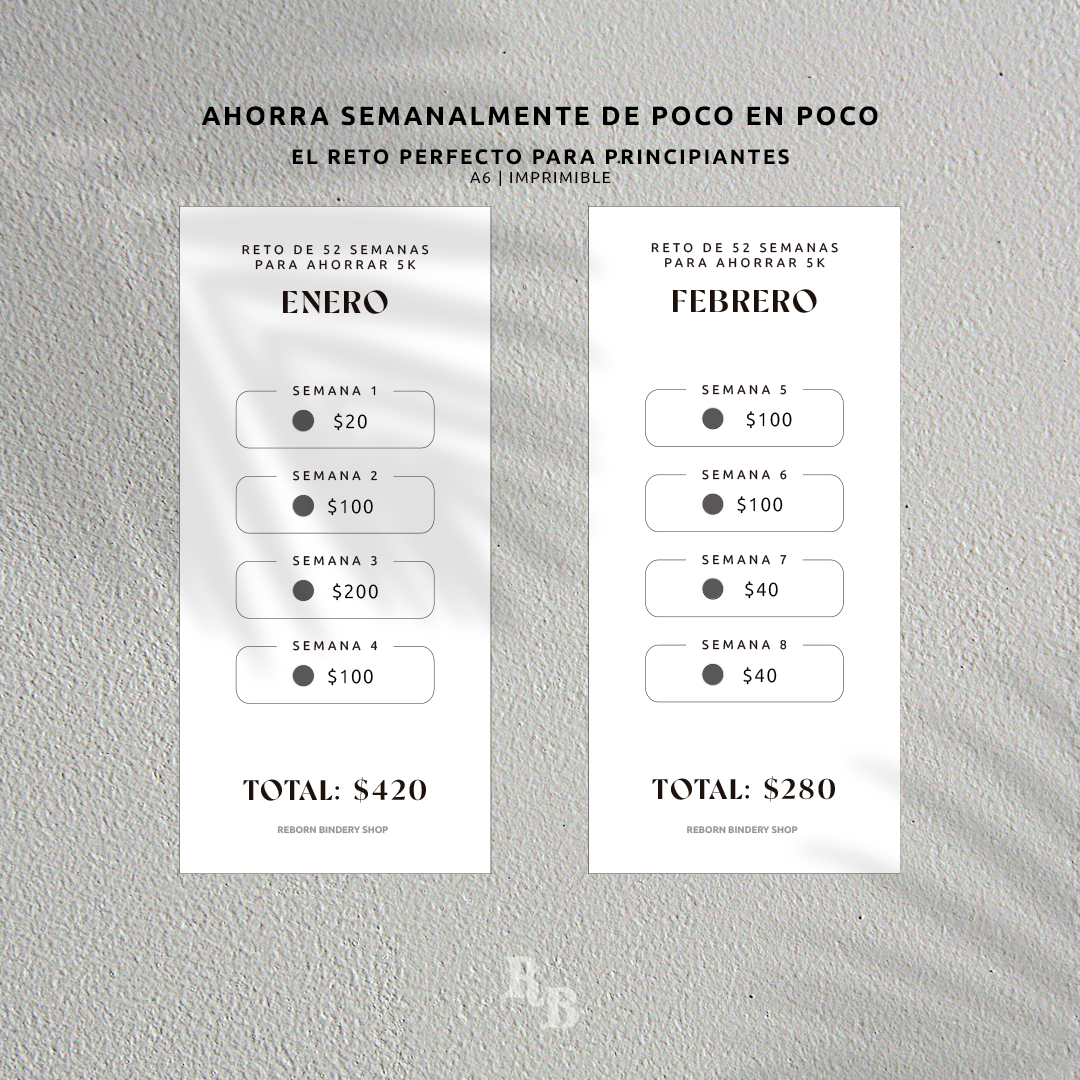 Paquete de Retos de Ahorro Mensual 5k – Plantillas Digitales Reutilizables