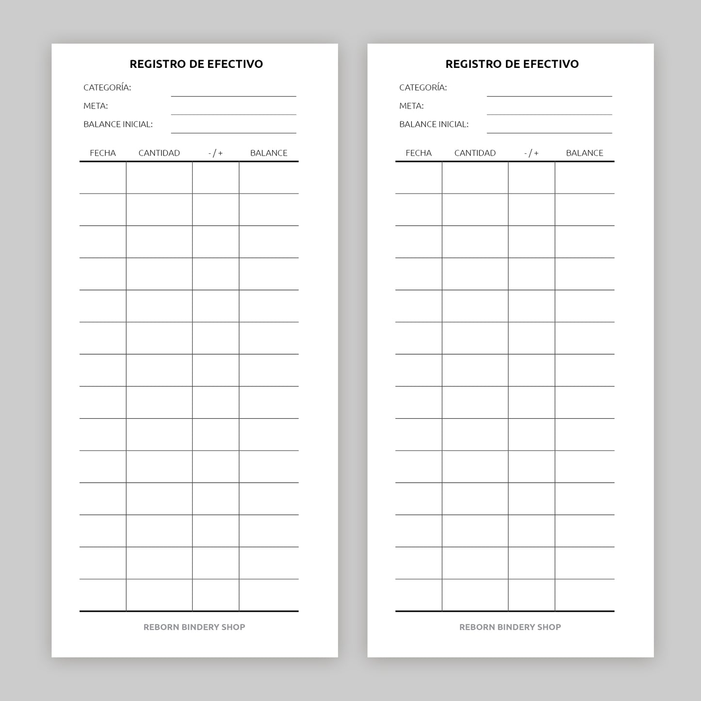 Registro de Efectivo – Formato A6 | Sistema de Sobres