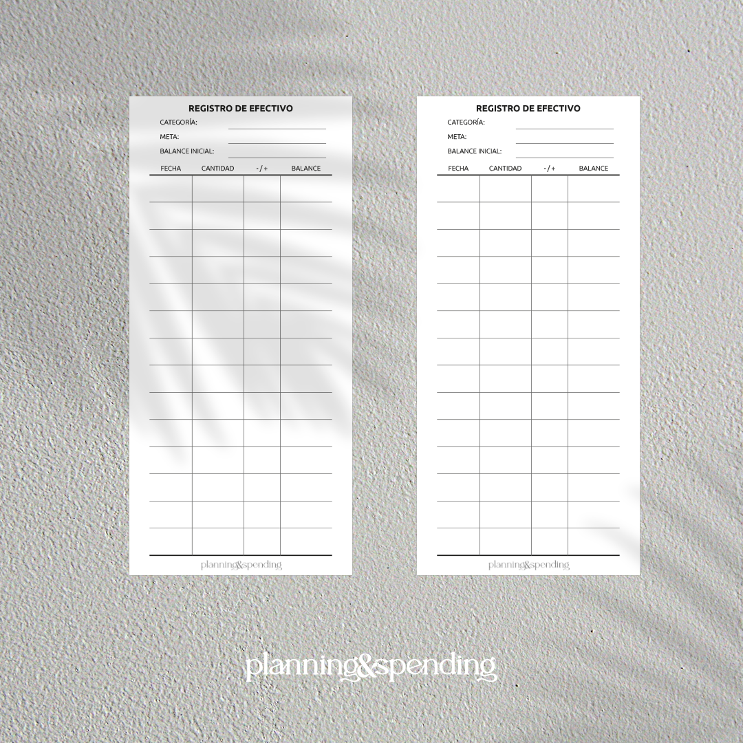 Registro de Efectivo – Formato A6 | Sistema de Sobres