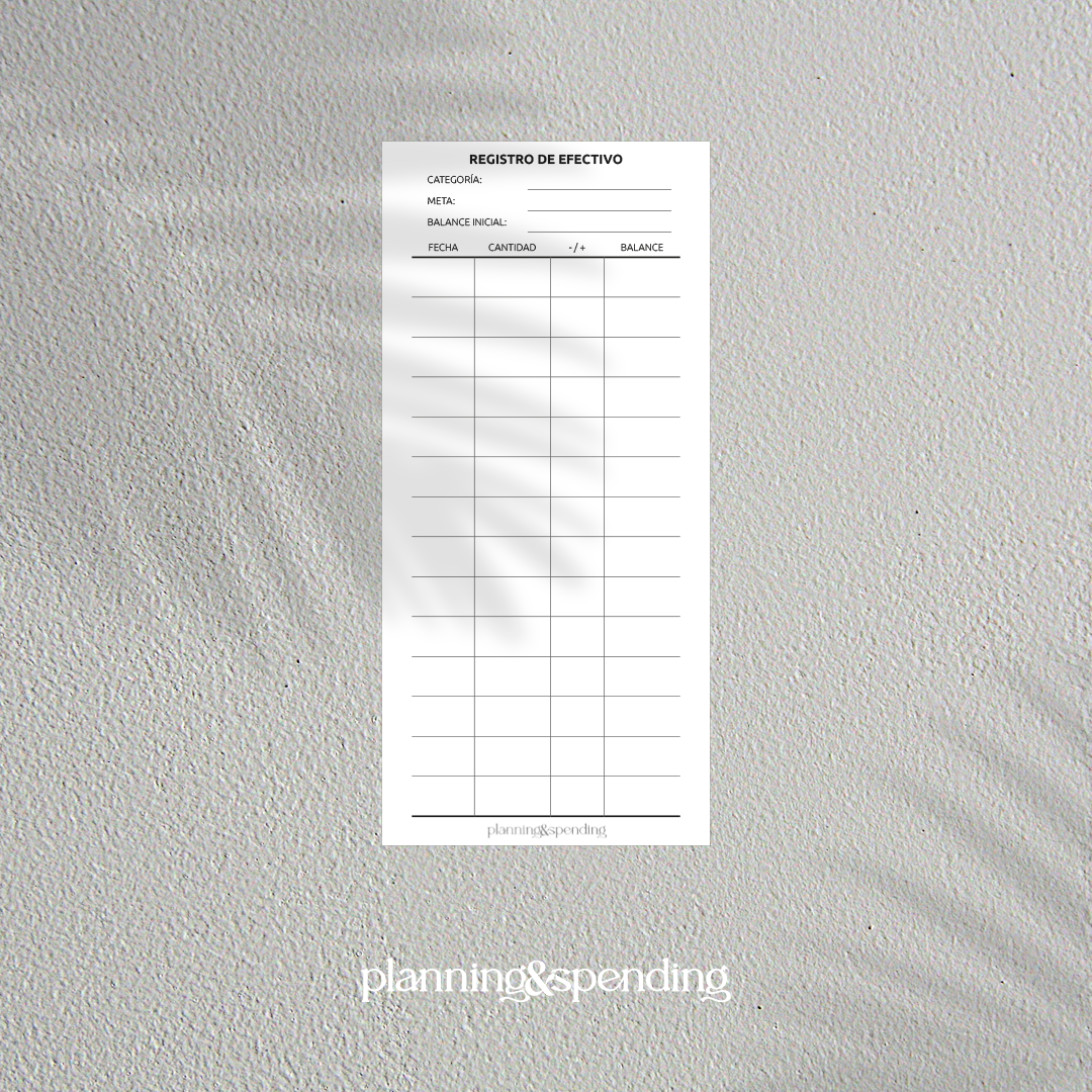 Registro de Efectivo – Formato A6 | Sistema de Sobres